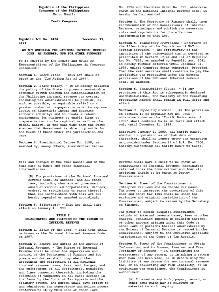 Tax Reform Act of 1997 Overview | PDF | Internal Revenue Service | Taxes