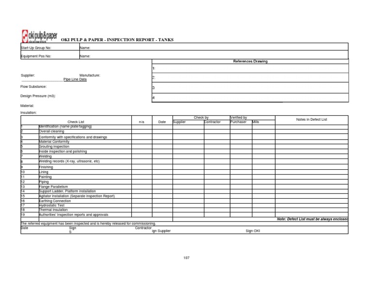 OKI Pulp & Paper Tank Inspection Report | PDF