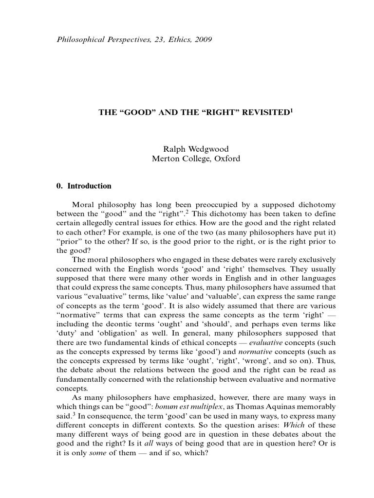 The Good' and The Right' Revisited (Wedgwood) PDF | PDF | Concept | Reason