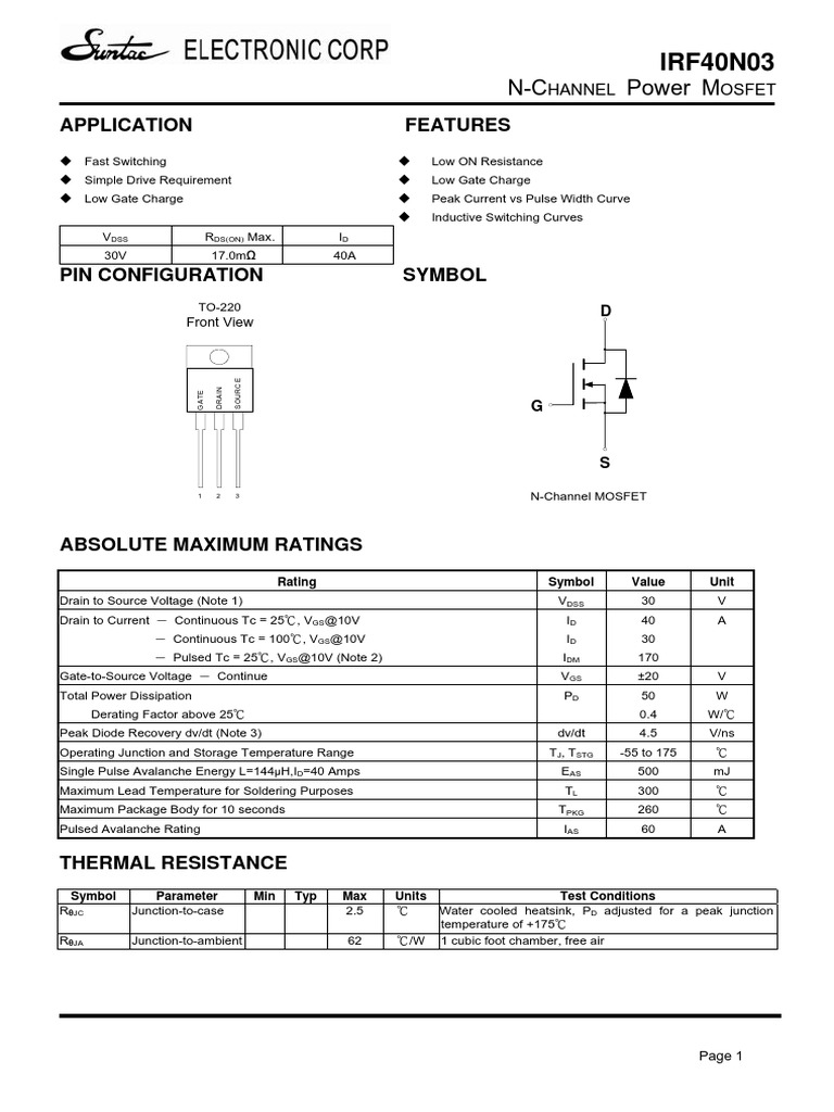IRF40N03 N-Channel MOSFET Datasheet | PDF