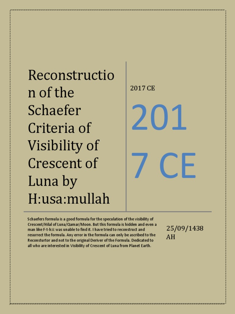 Schaefer Criteria for Crescent Visibility | PDF | Outer Space ...
