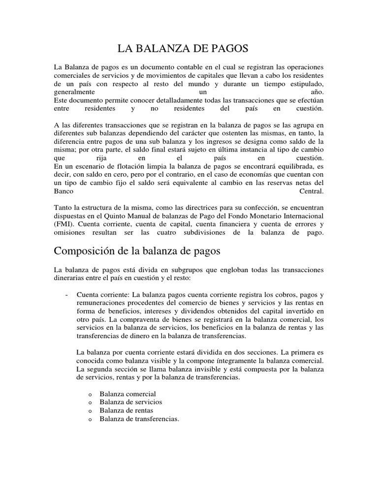 La Balanza de Pagos | PDF | Balance de pagos | Economía mundial