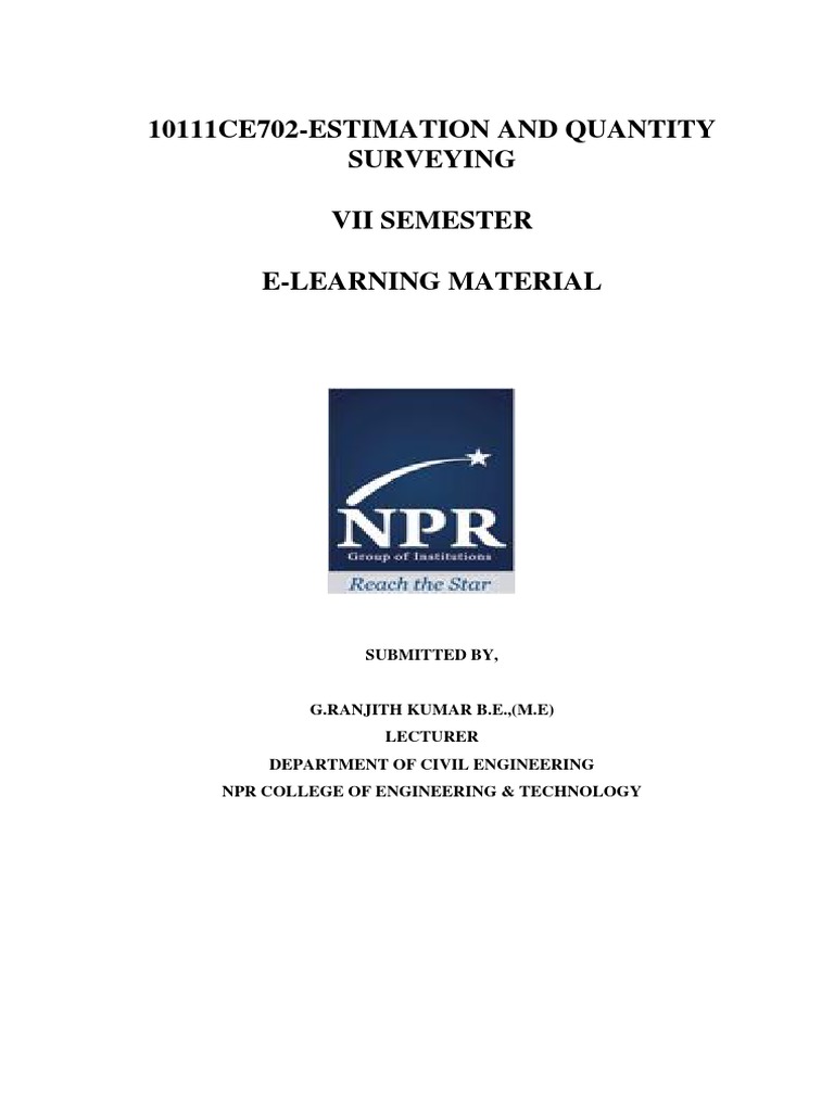 Estimation and Quantity Surveying Guide | PDF | Lime (Material) | Concrete