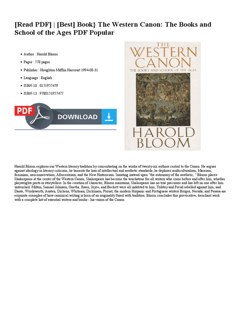 The Western Canon the Books Poetry Philosophical Science