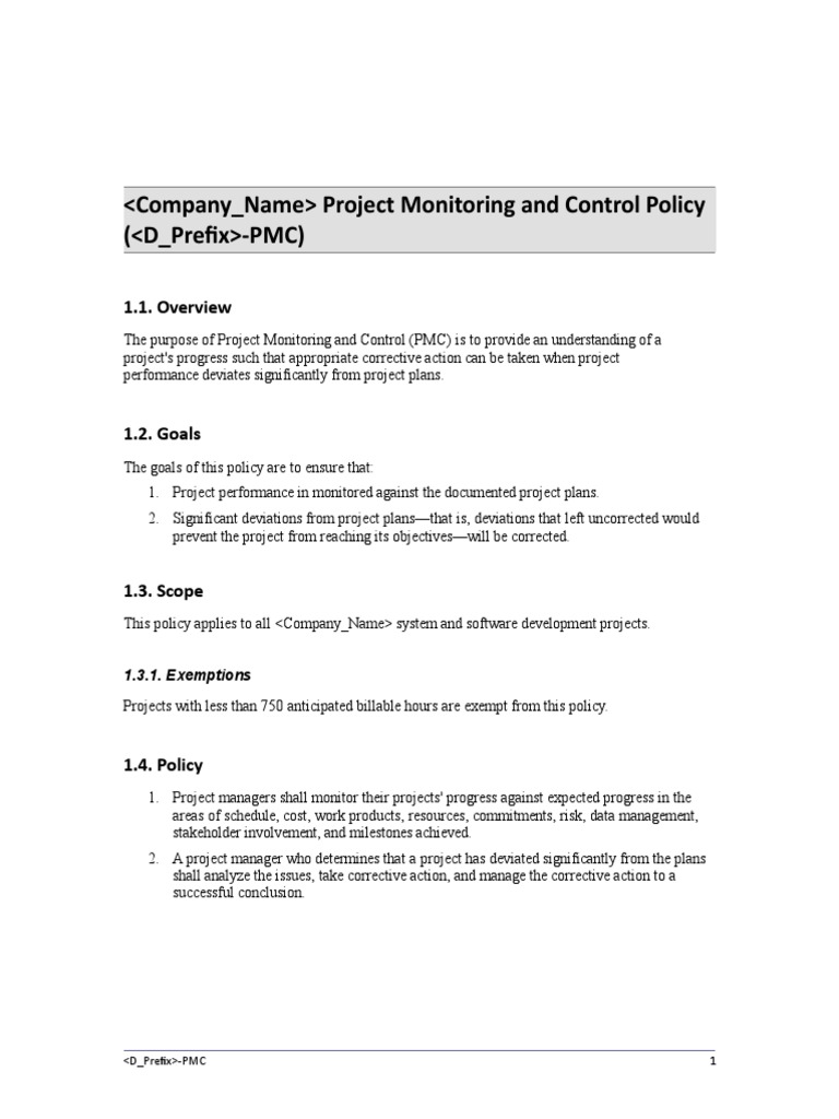 Project Monitoring and Control Policy | PDF