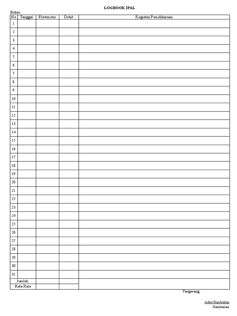 Logbook Pemeliharaan Ipal Bulanan Pdf