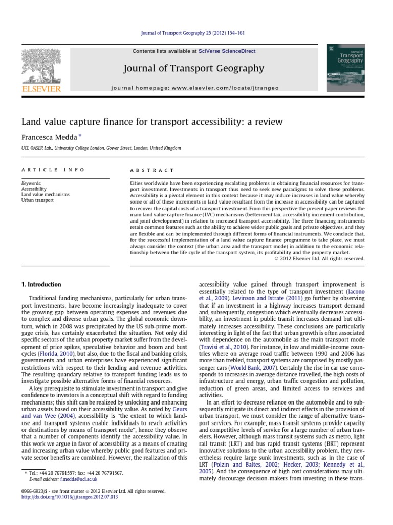 Land Value Capture Finance For Transport Accessibility A Review 2012 Journal of Transport