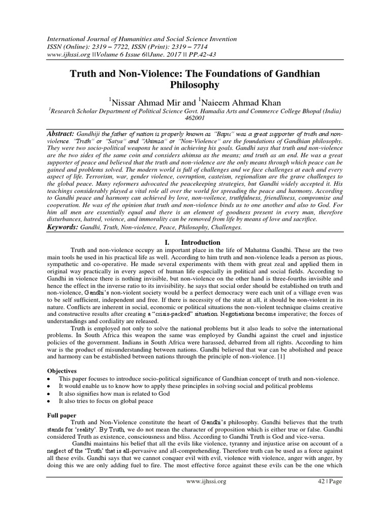 Truth and Non-Violence: The Foundations of Gandhian Philosophy | PDF ...
