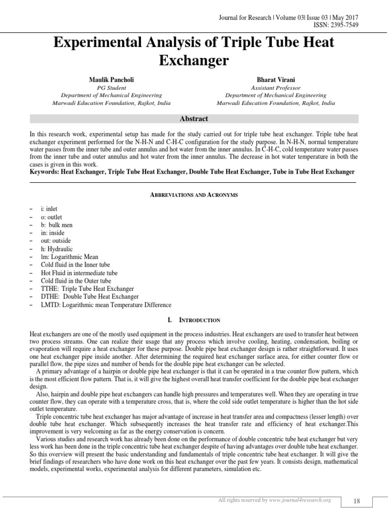 Experimental Study of Triple Tube Heat Exchanger | PDF | Heat Exchanger ...