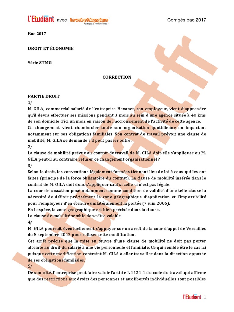 Sujet Bac Droit Stmg Contrat De Travail Bac STMG 2017 Eco Droit Corrige | PDF | Développement durable | Croissance  économique