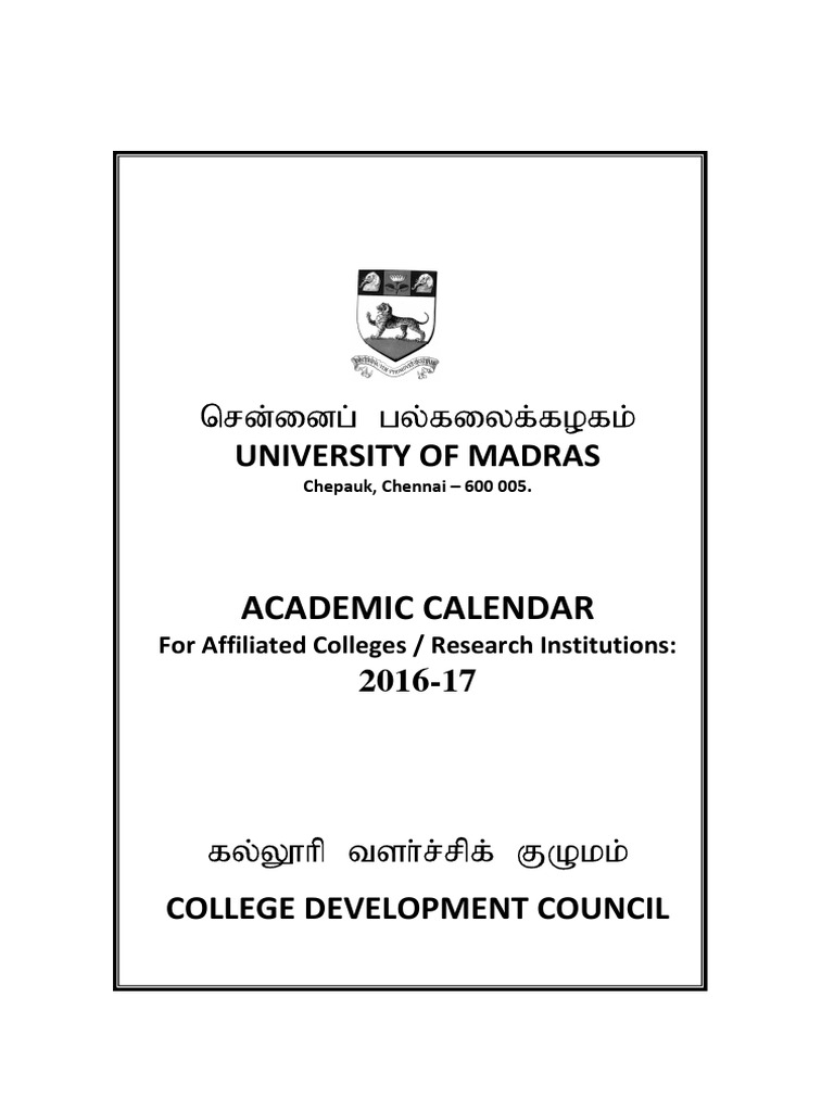 Academic Calendar 2016 17 | PDF | Tamil Nadu | Bachelor Of Science