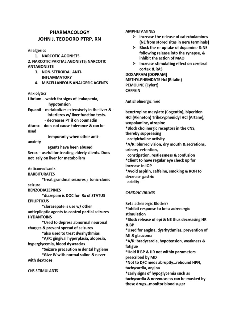 Pharmacology Handout | Drugs | Pharmacology