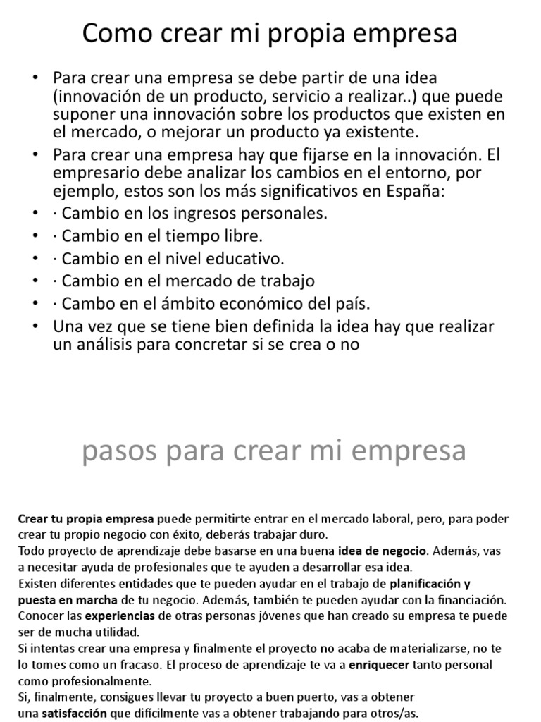 Pasos para crear tu propia empresa | PDF | Innovación | Mercado (economía)