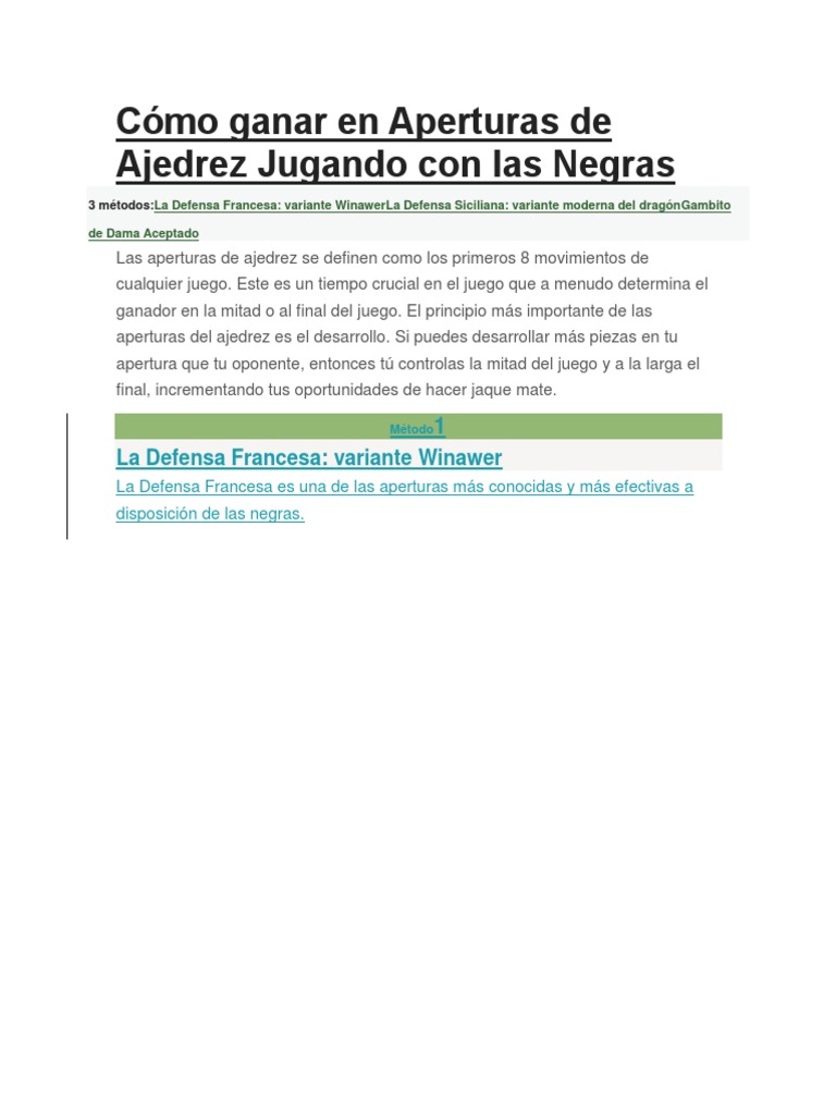Cómo Ganar en Aperturas de Ajedrez Jugando Con Las Negras | PDF ...