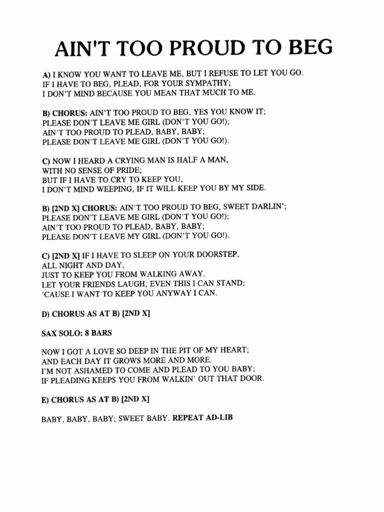 Ain't Too Proud To Beg PDF