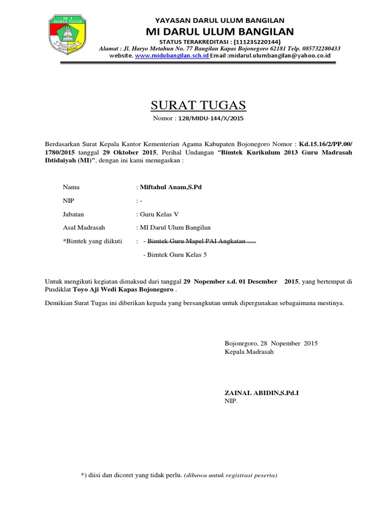 Contoh Surat Tugas Bimtek Pdf