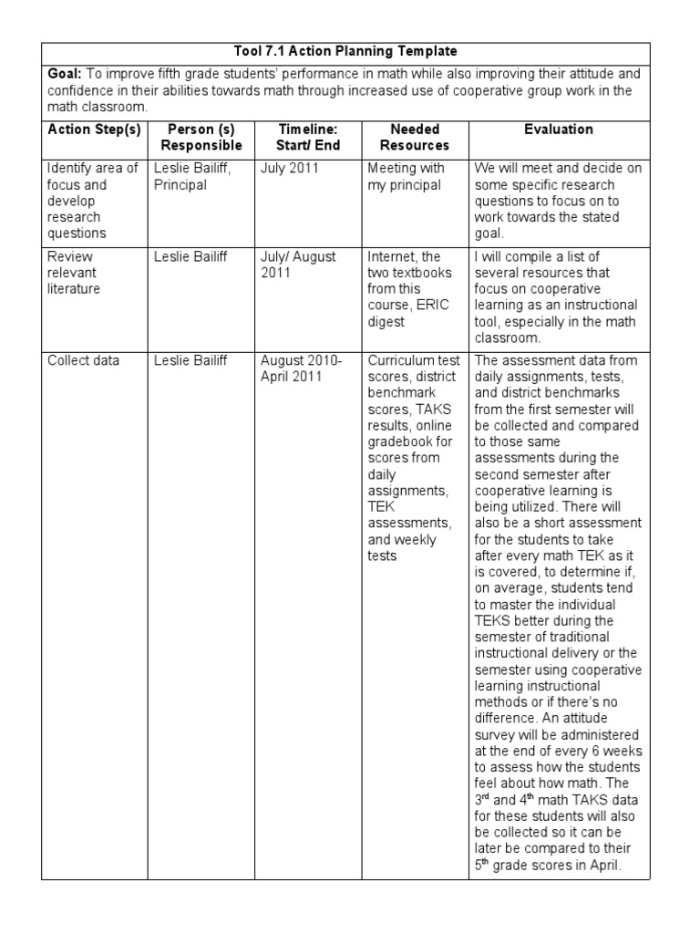 Fifth Grade Math Action Plan Template | PDF | Educational Assessment ...
