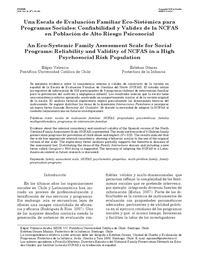 Descripción NCFAS | PDF | Alfa de Cronbach | Salud mental