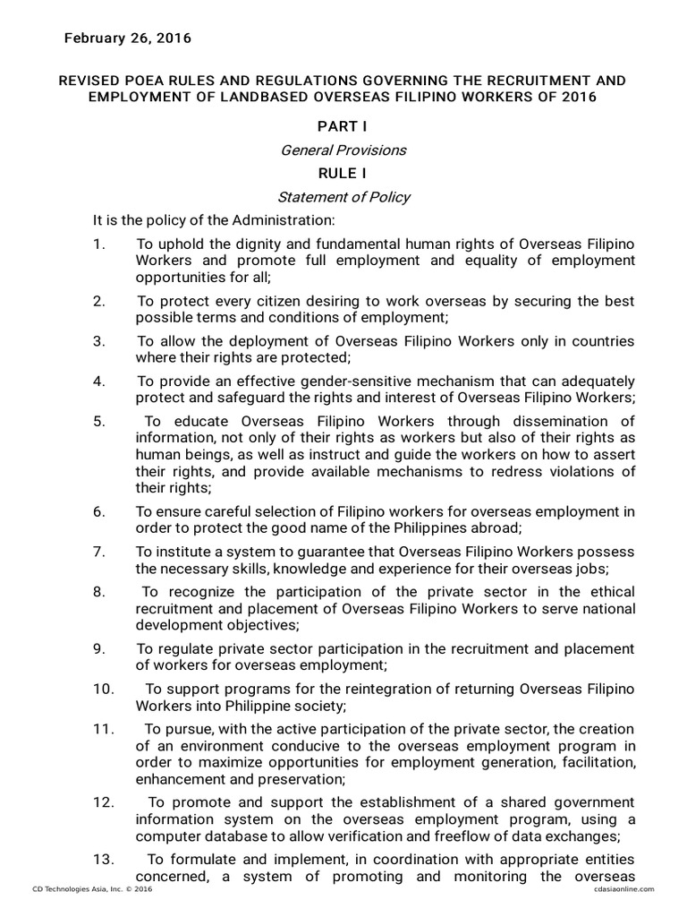 2016 Revised POEA Rules for Workers | PDF | Employment | Recruitment