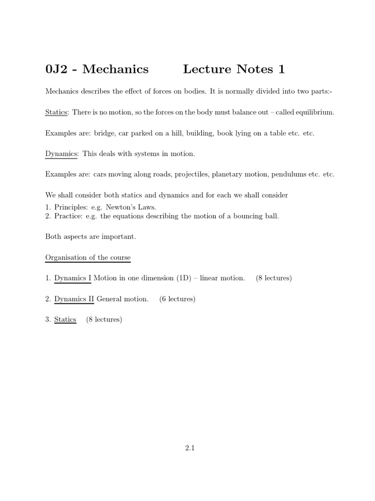 Mechanics: Statics and Dynamics Overview | PDF | Velocity | Force