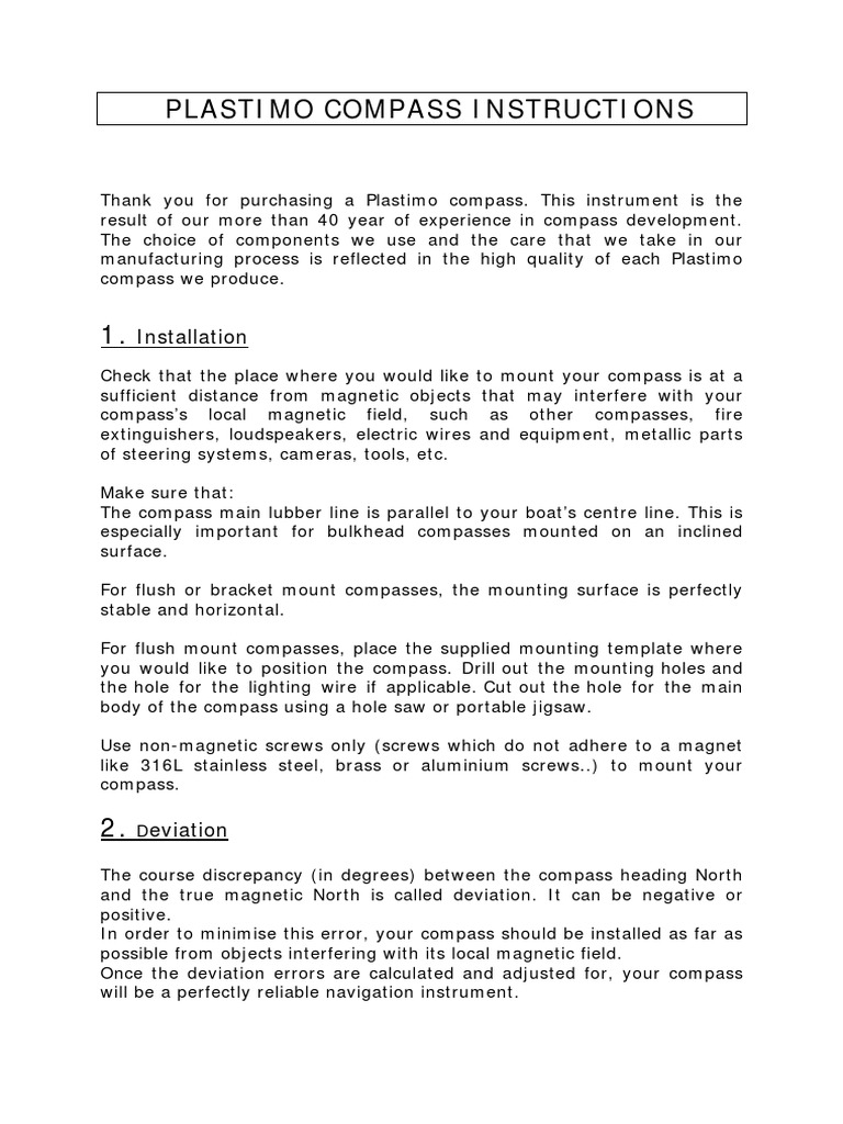 Compass Inst (Uk)  PDF  Compass  Magnetism Pertaining To Compass Deviation Card Template