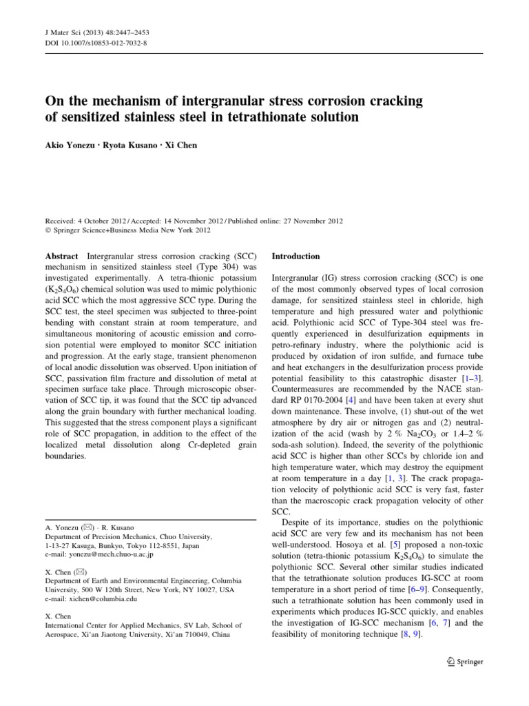 On The Mechanism of Intergranular Stress Corrosion Cracking | PDF ...