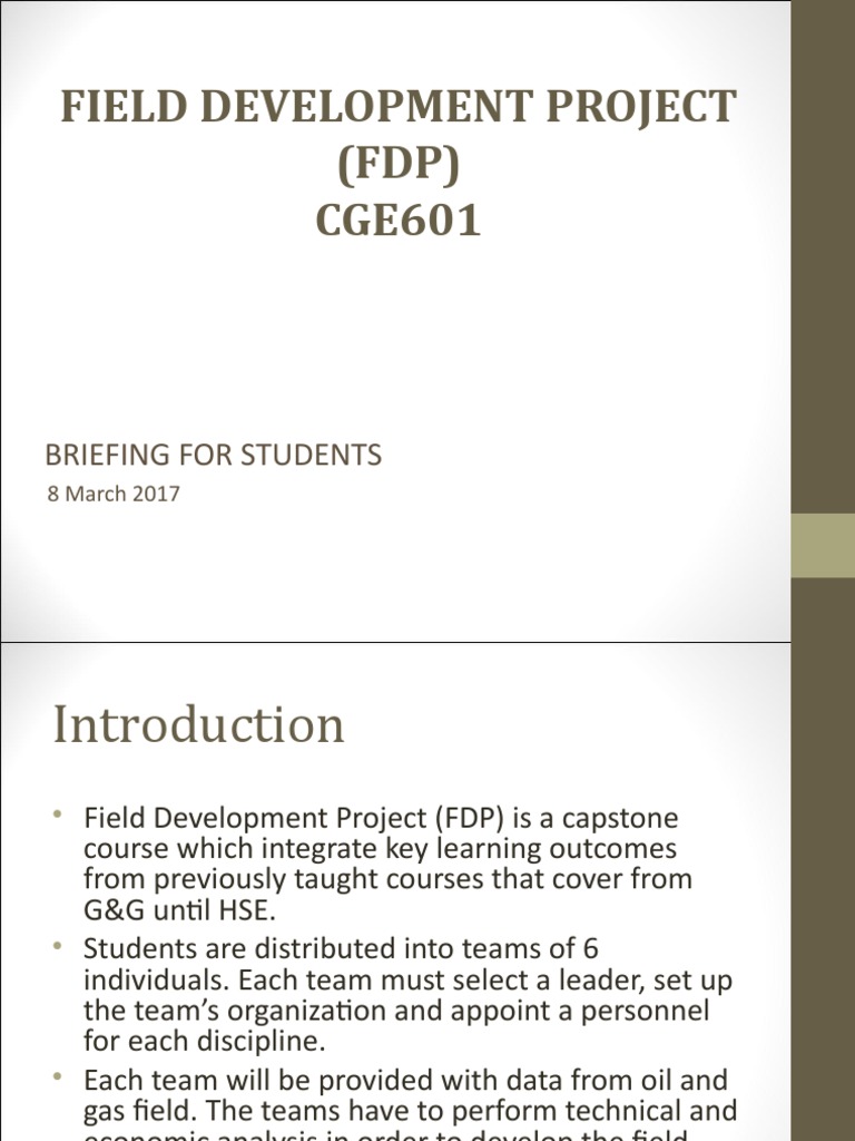 Field Development Project (FDP) CGE601: Briefing For Students | PDF ...