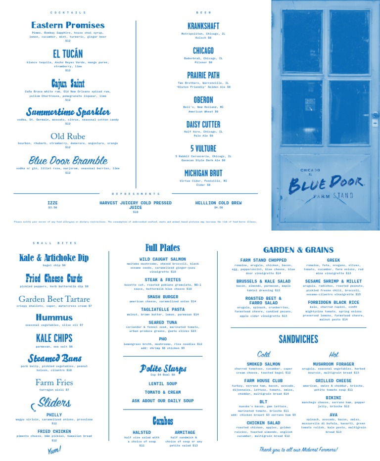 Blue Door Farm Stand Lunch Drink Menu