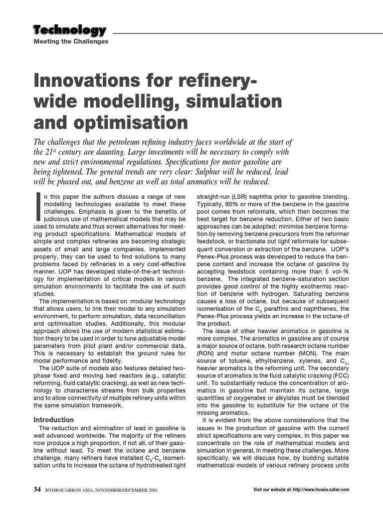 Refinery Modelling and Optimization Techniques | PDF | Oil Refinery ...