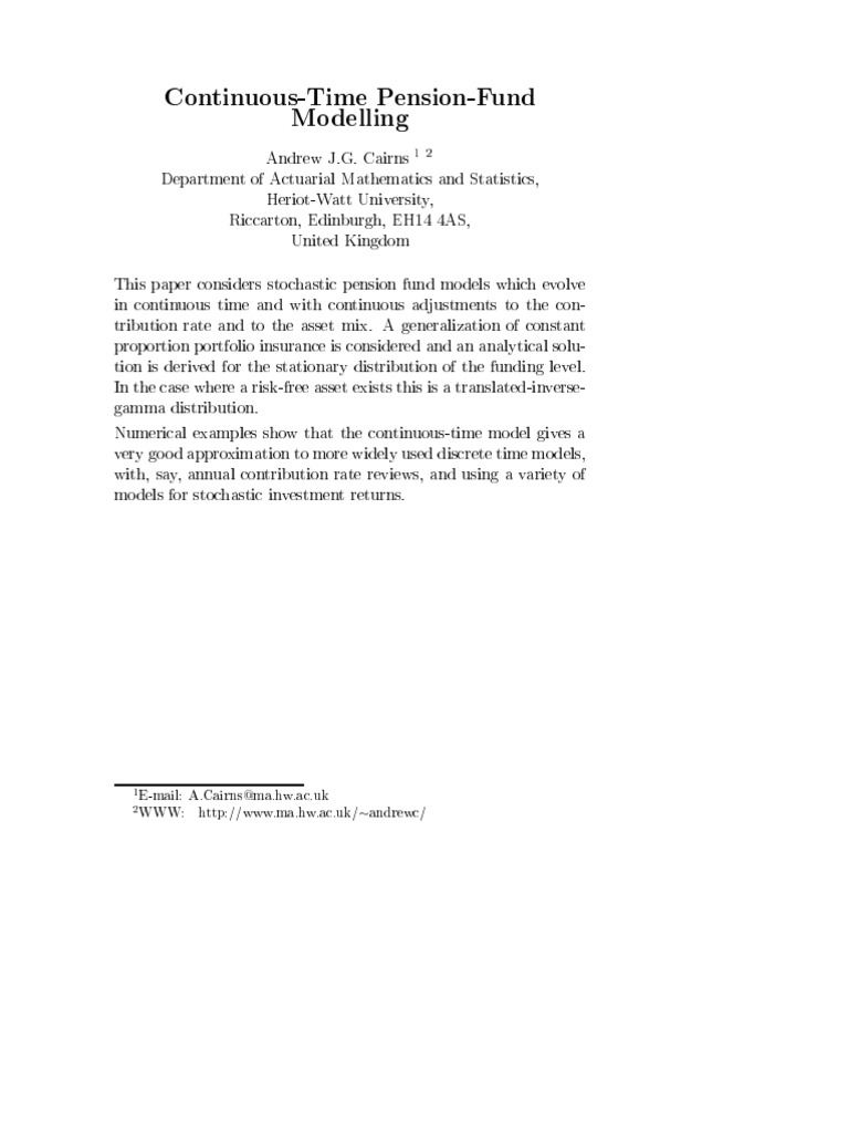 Continuous Time Pension Fund Modeling | PDF | Asset Allocation ...