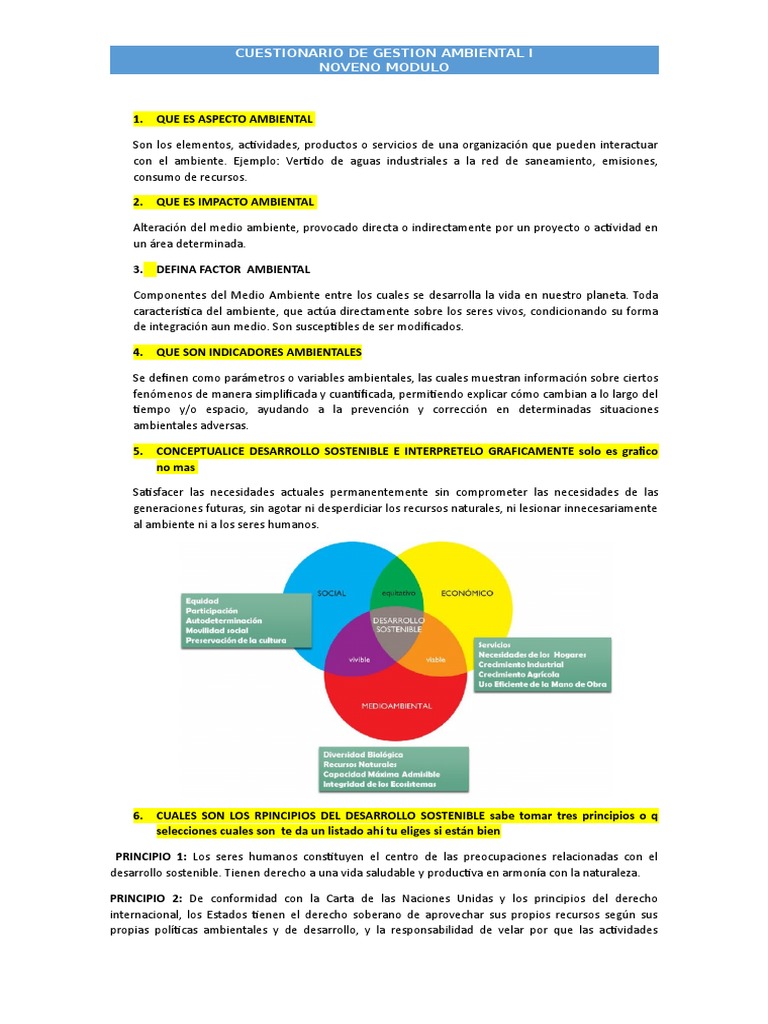 Cuestionario sobre Gestión Ambiental | PDF | Desarrollo sostenible ...