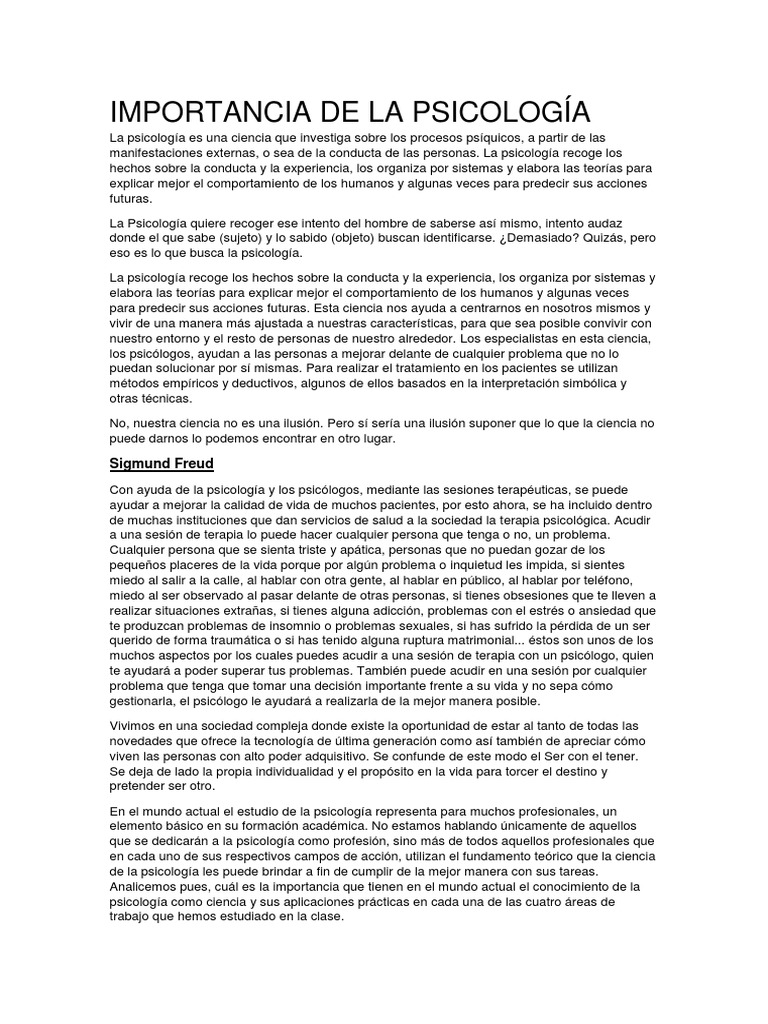 Importancia de la Psicología en la Vida Humana | PDF | Etología ...