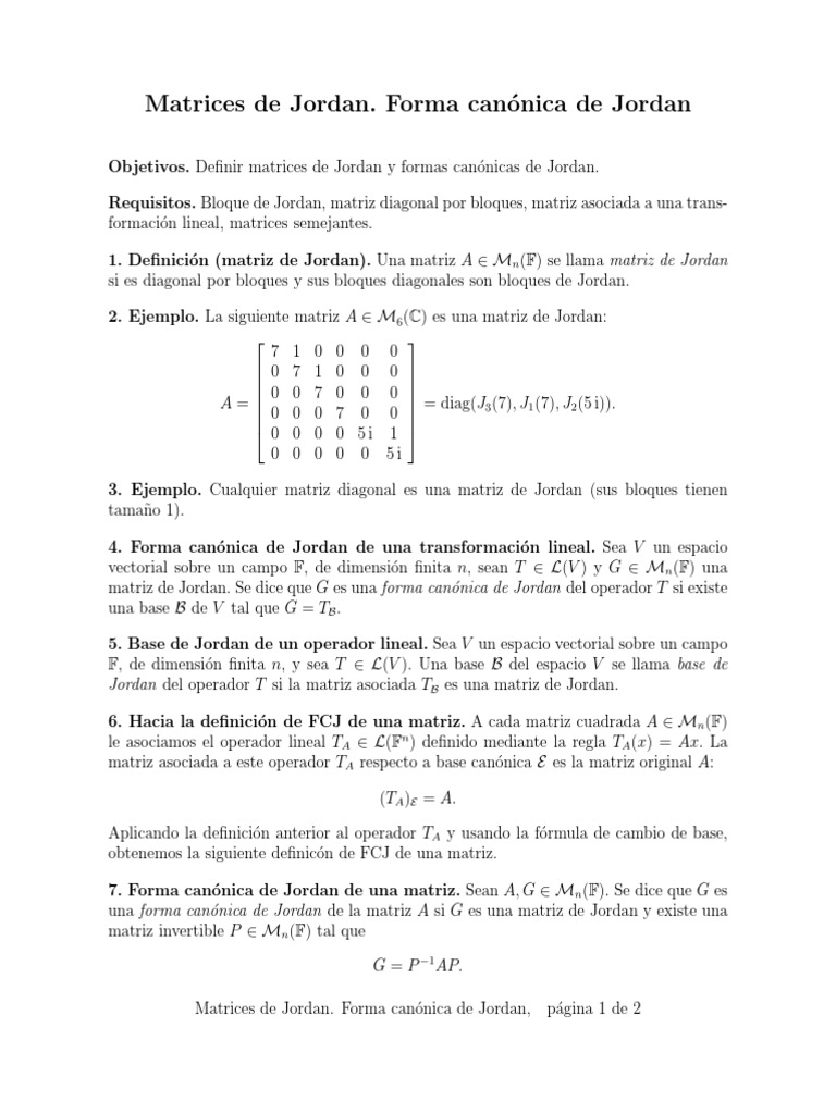 Matrices De Jordan Forma Canonica De Jordan Matriz Matematicas