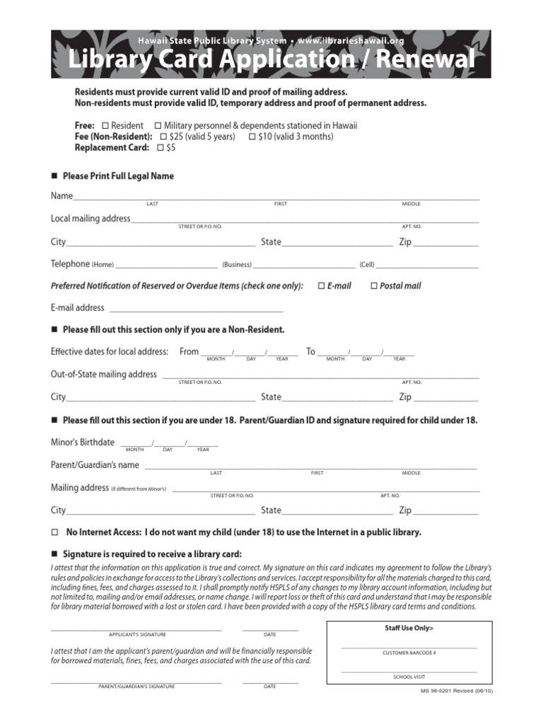 Library Card Application Fillable 2012 Identity Document Government