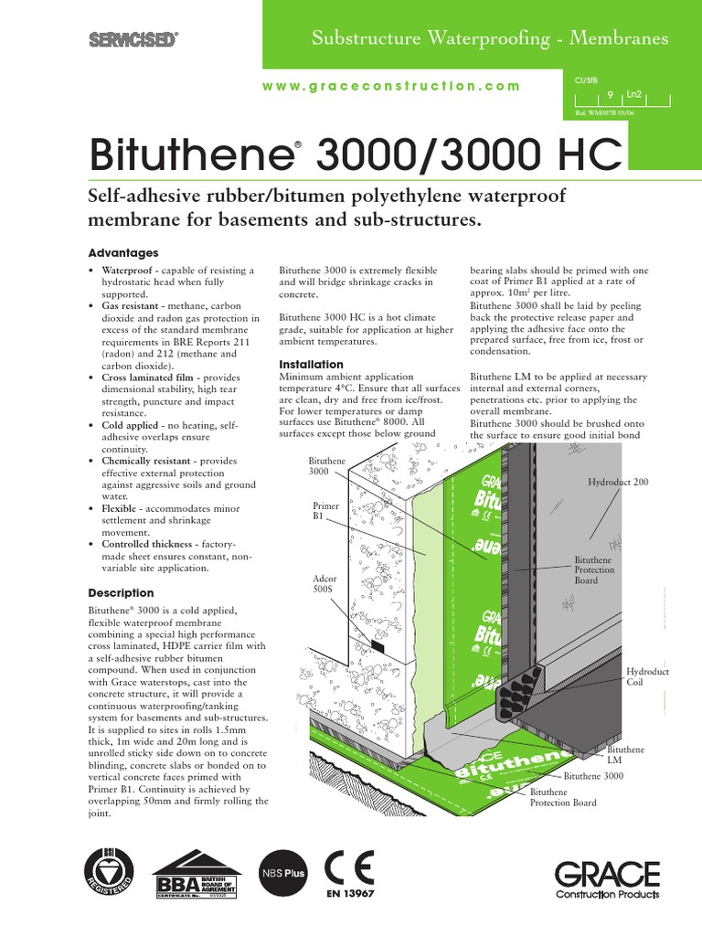Bituthene 3000/3000 HC SelfAdhesive Rubber/bitumen Polyethylene