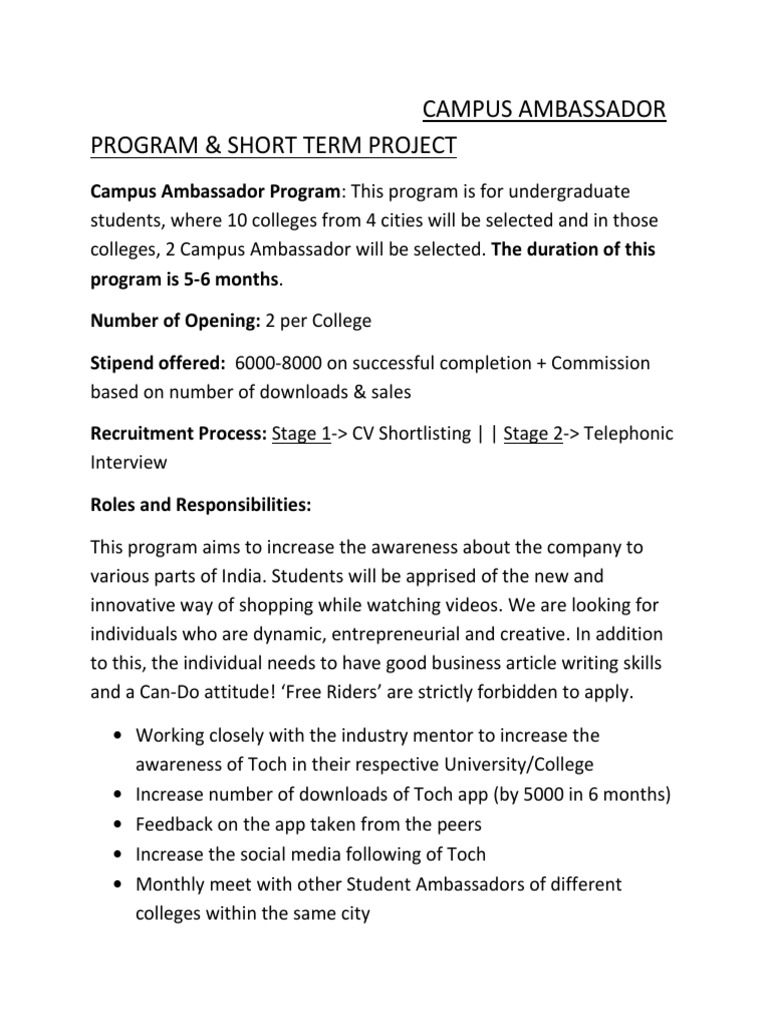 Campus Ambassador Program Overview | PDF | Social Media Marketing ...