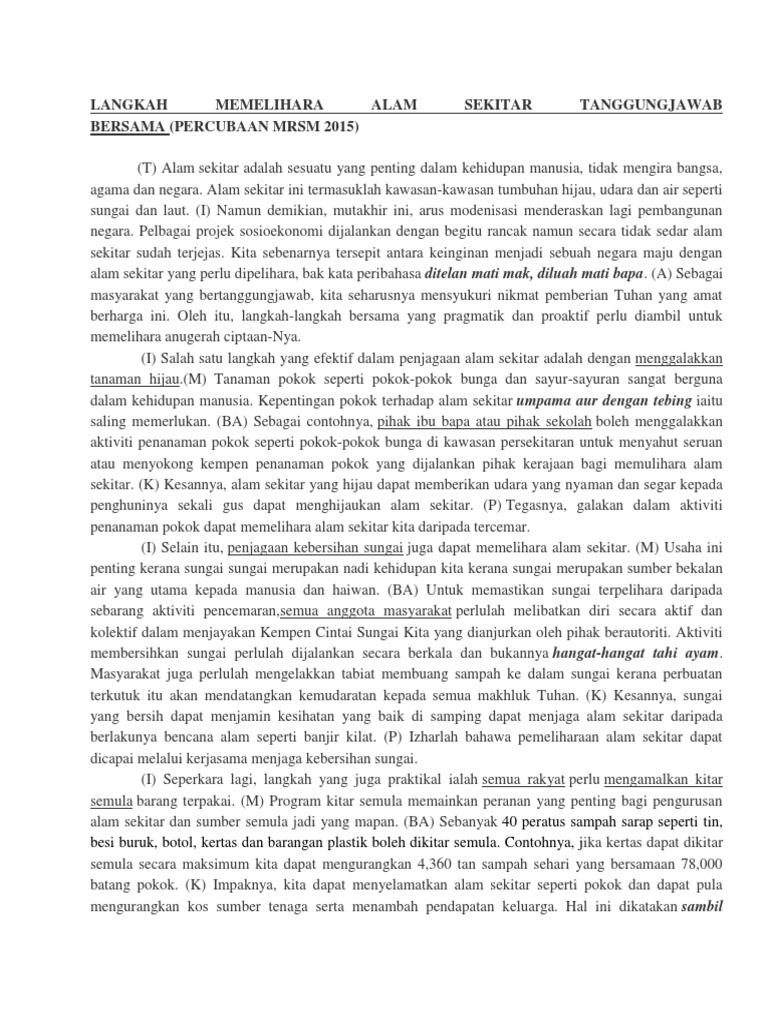 Langkah Memelihara Alam Sekitar Tanggungjawab Bersama Pdf
