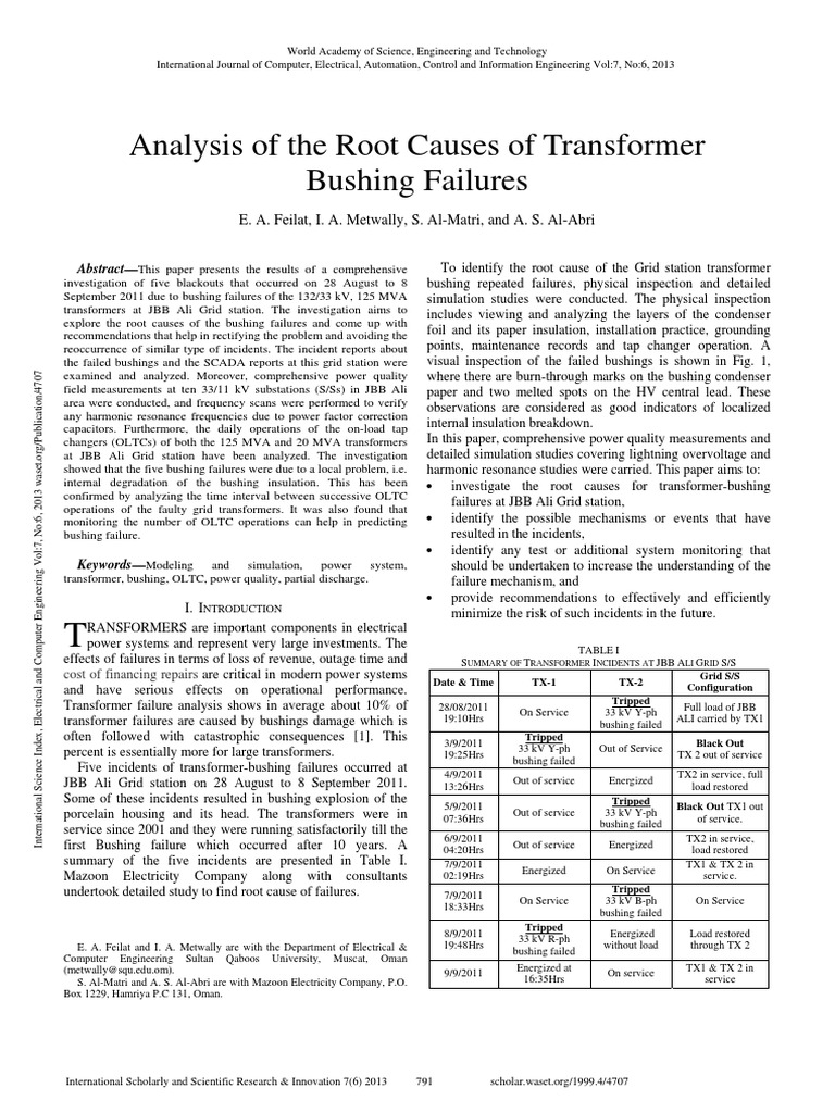 Transformer Bushing Failure Analysis | PDF | Capacitor | Transformer