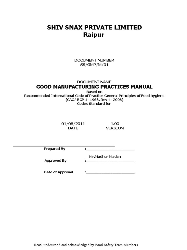 GMP Manual Food Safety Foods