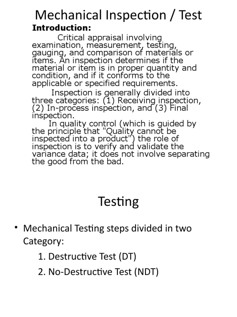 Mechanical Inspection and Testing Guide | PDF | Nondestructive Testing ...