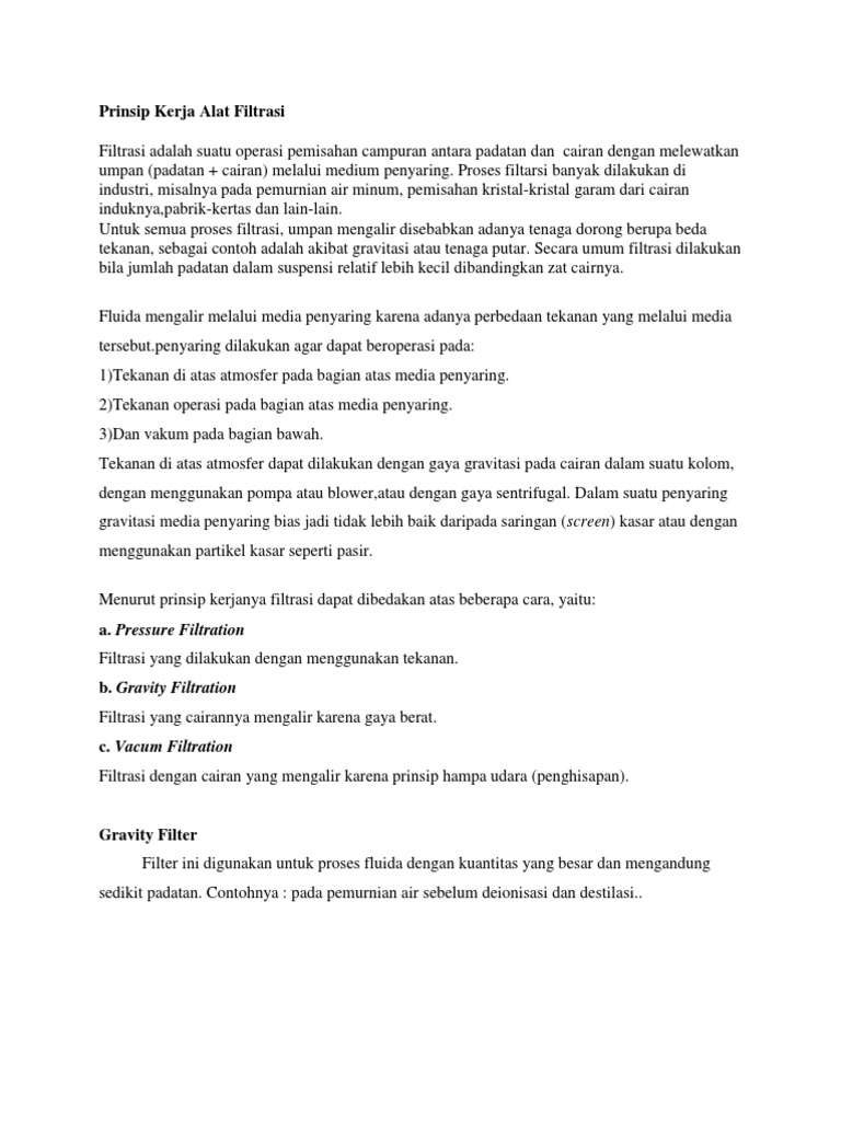 Prinsip Kerja Alat Filtrasi docx Prinsip Kerja Alat Filtrasi docx