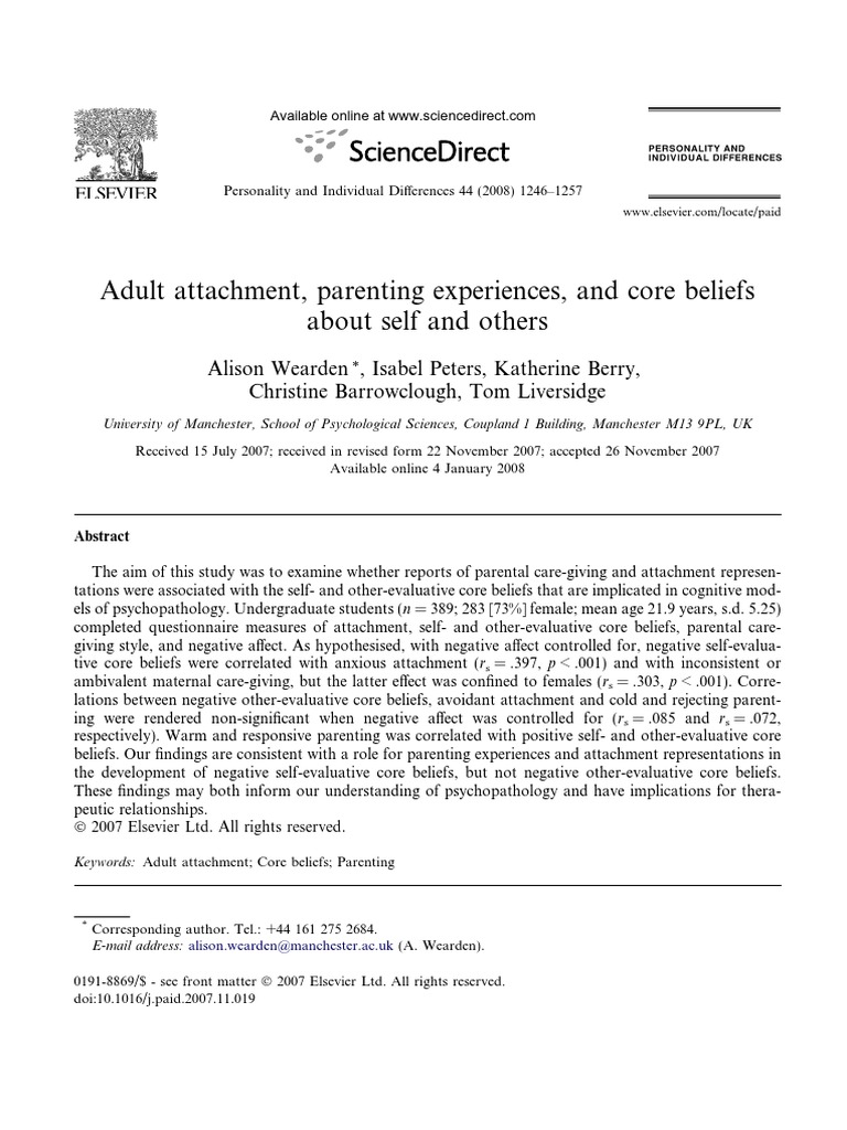 Attachment, Parenting, and Core Beliefs | PDF | Attachment Theory ...