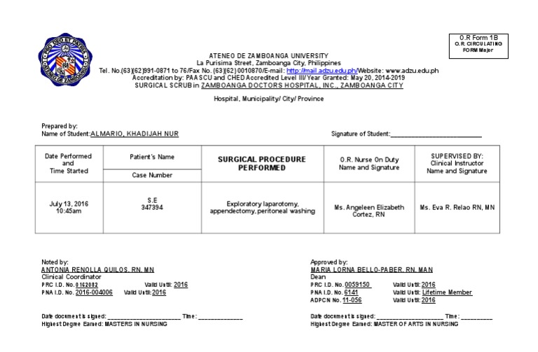 Zamboanga Doctors Hospital, Inc., Zamboanga City Surgical Procedure