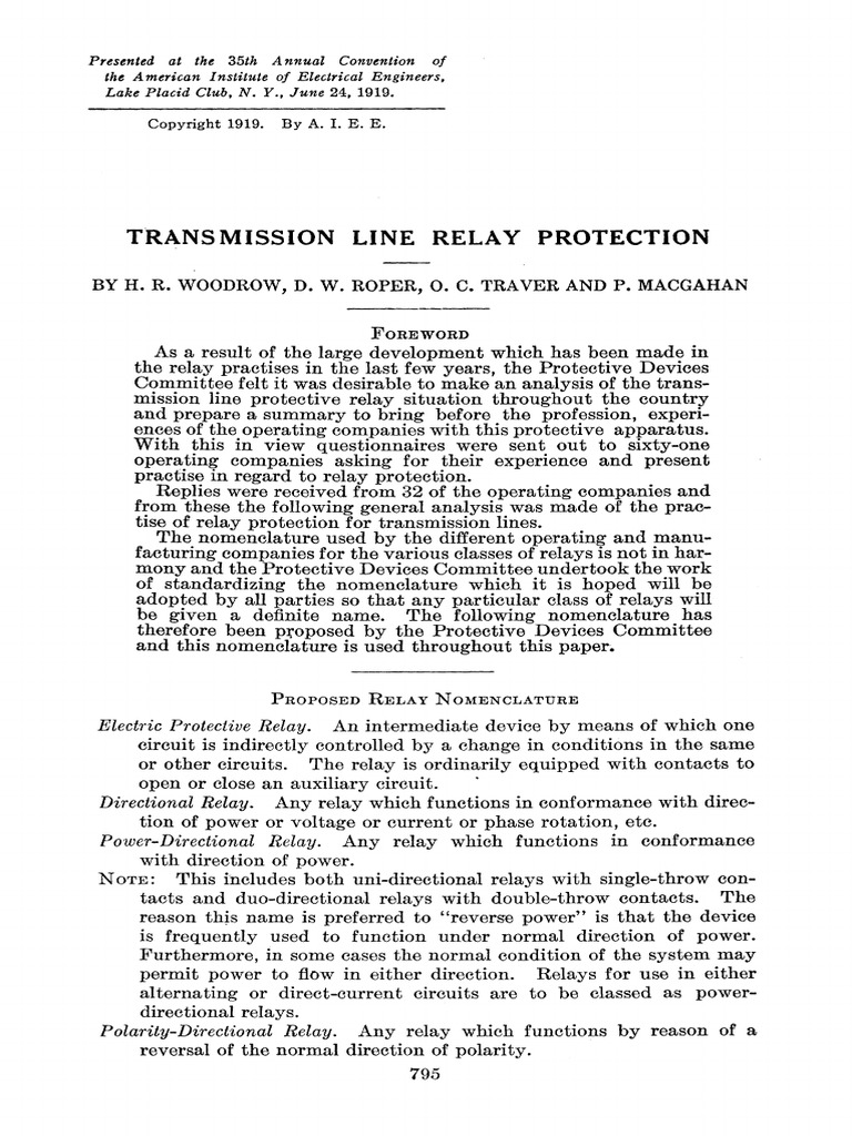Transmission Line Relay Protection PDF Relay Electrical Substation