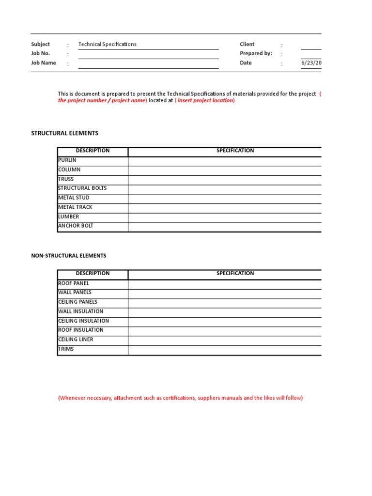Technical Specifications-Format (For Review) | PDF