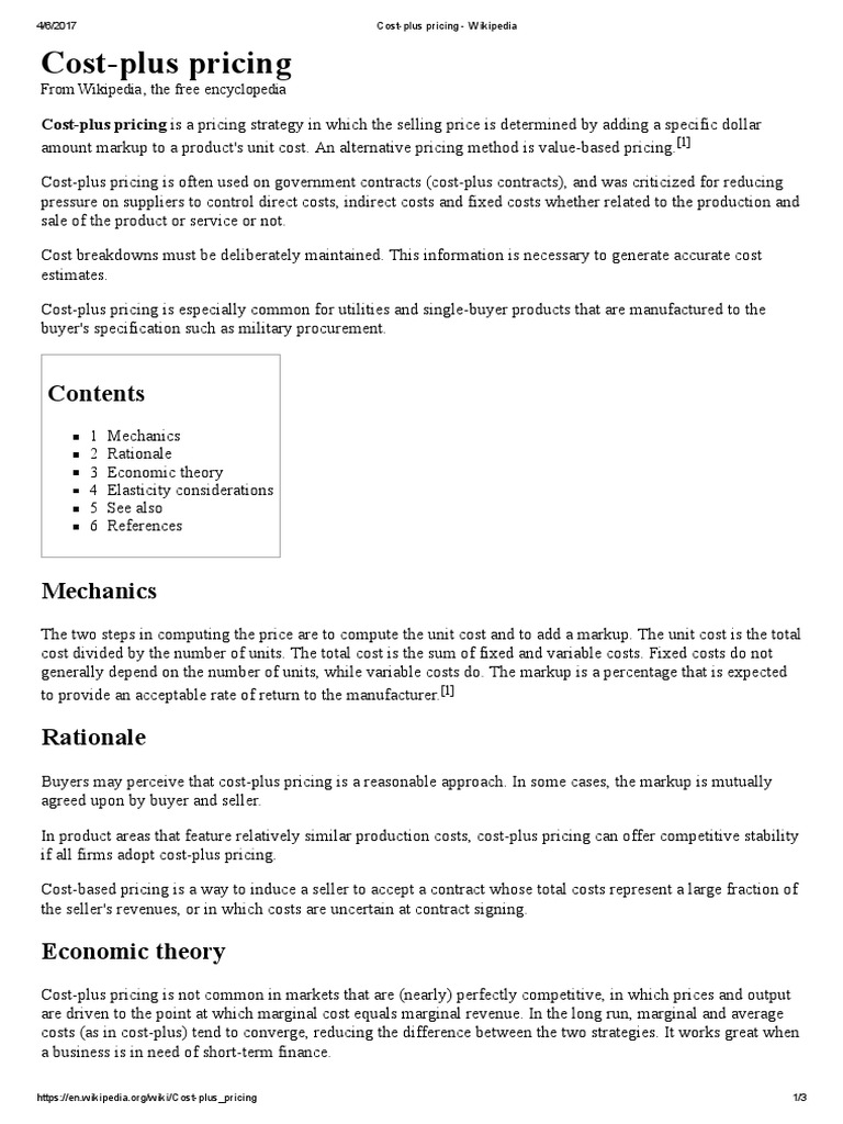 Costplus Pricing Wikipedia Economics Business Economics
