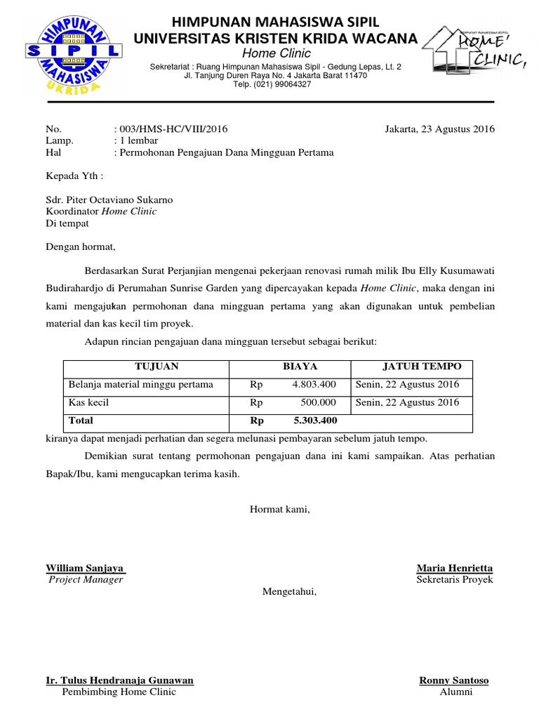 003 Surat Pengajuan Dana Mingguan