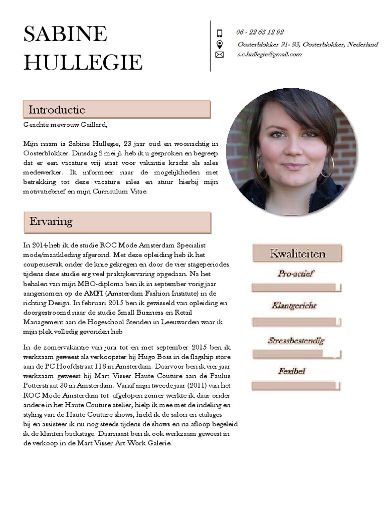 Motivatie Brief CV Anwb Hoorn PDF