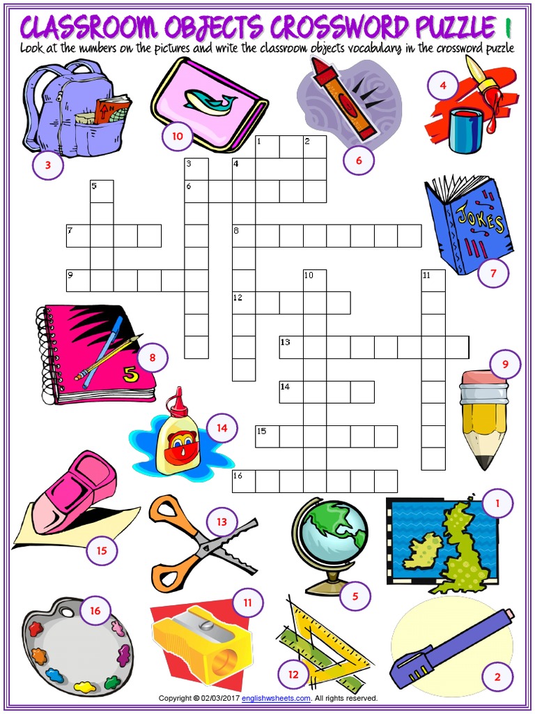 classroom-objects-vocabulary-esl-crossword-puzzle-worksheet-for-kids-stationery-tools