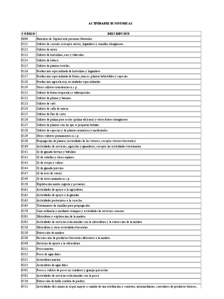 Actividades Econ micas Dian Agricultura Seguros